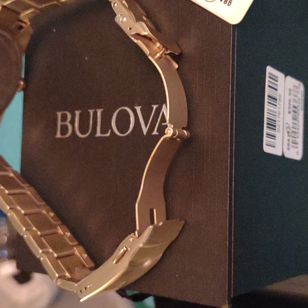 (SOLD)Bulova Men's Quartz Gold-Tone Date Indicator Blue Dial Watch 43mm 98A197 - Picture 11 of 12
